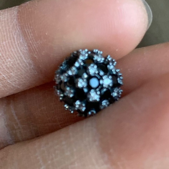 NWOT Sparkling Pavé Round Black Charm Sterling Silver 925 - Picture 14 of 16